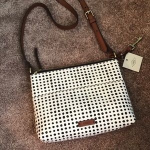 Fiona small crossbody White with black fossil bag